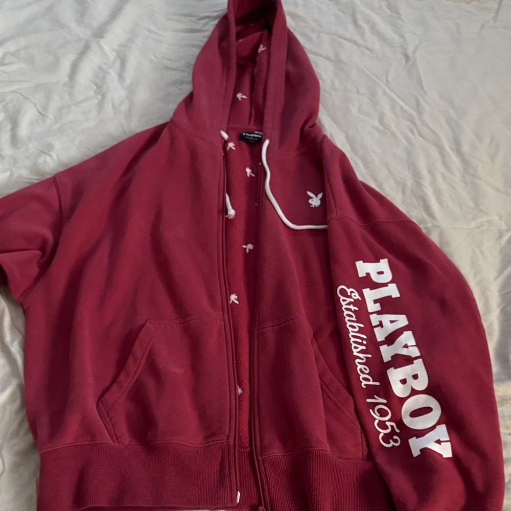 PLAYBOY Burgundy Zip-Up Hoodie